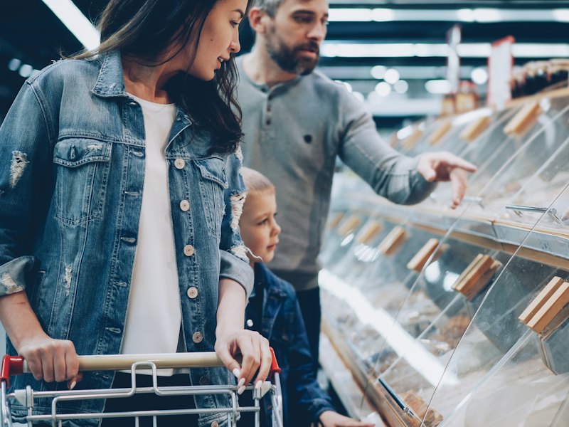 A family shopping for groceries together